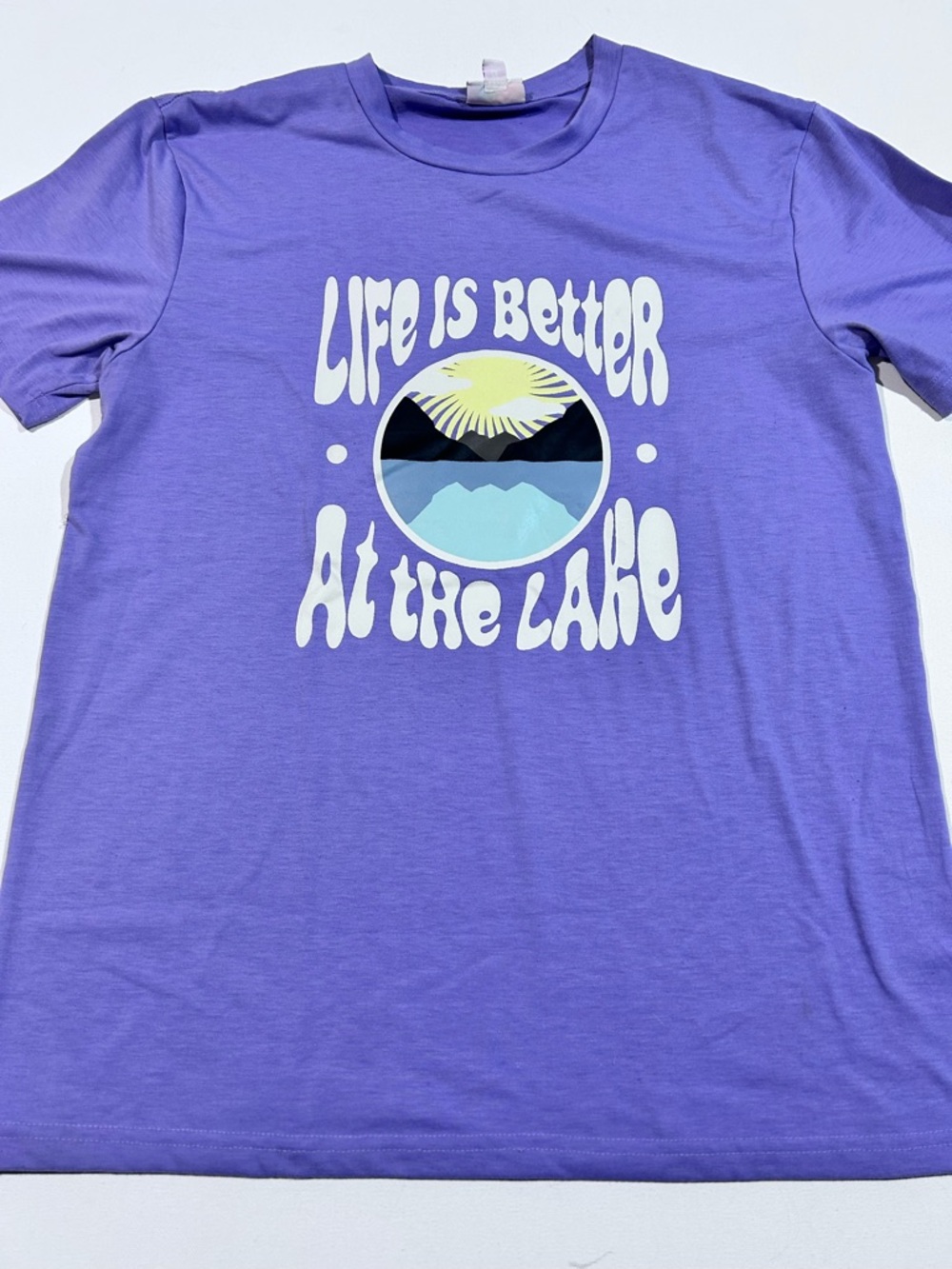 LuLaRoe Medium Life Is Better At The Lake Graphic Tee - Lavender